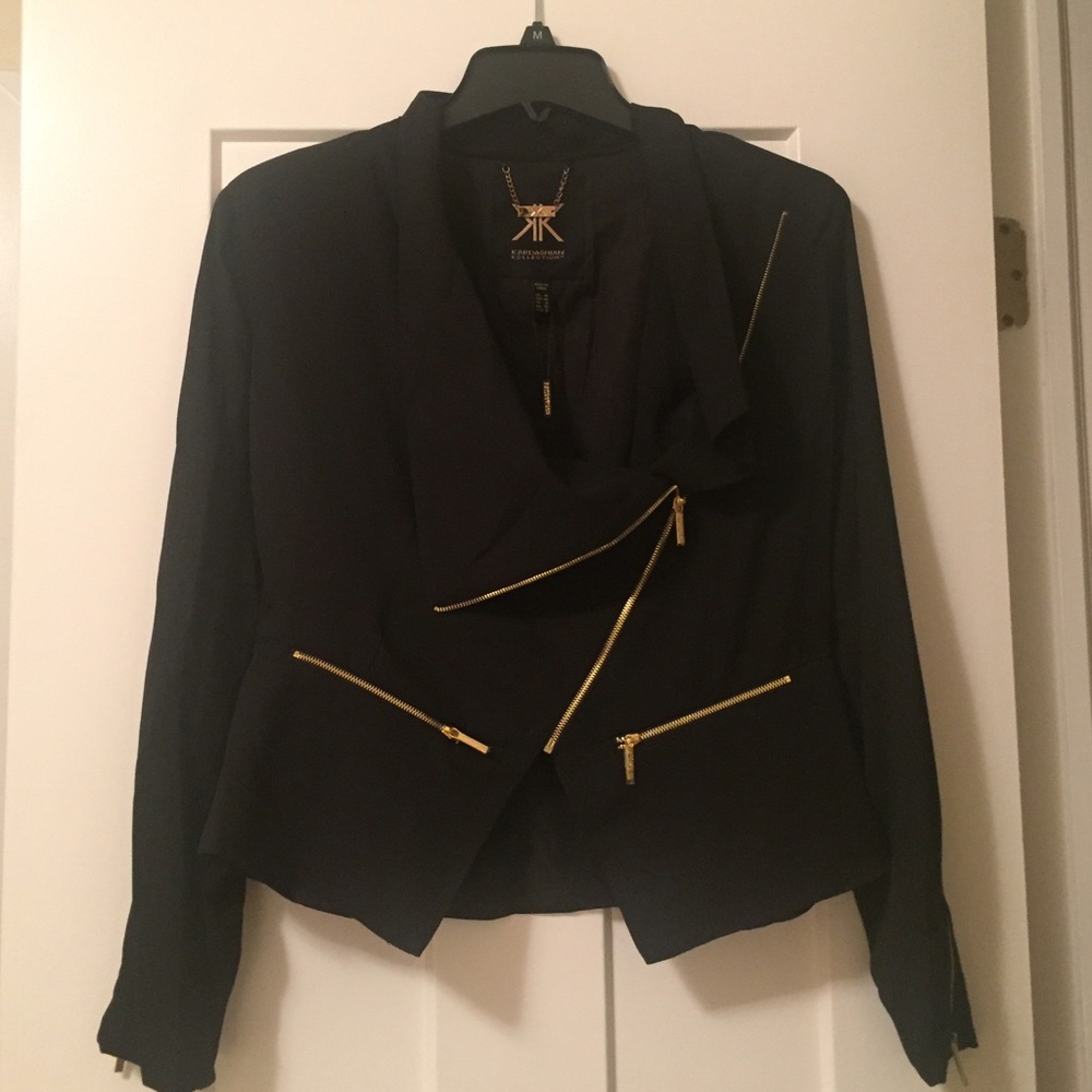 Kardashian Kollection Black Jacket with Gold Zippers